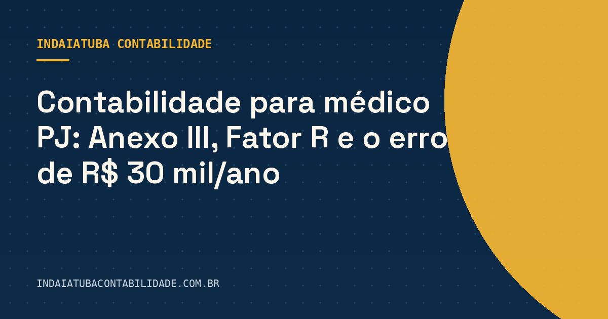 Contabilidade para médico PJ: Anexo III, Fator R e o erro de R$ 30 mil/ano