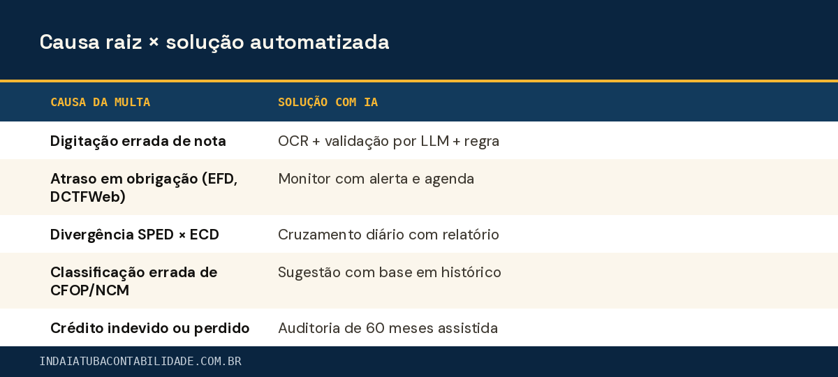 Causa raiz × solução automatizada