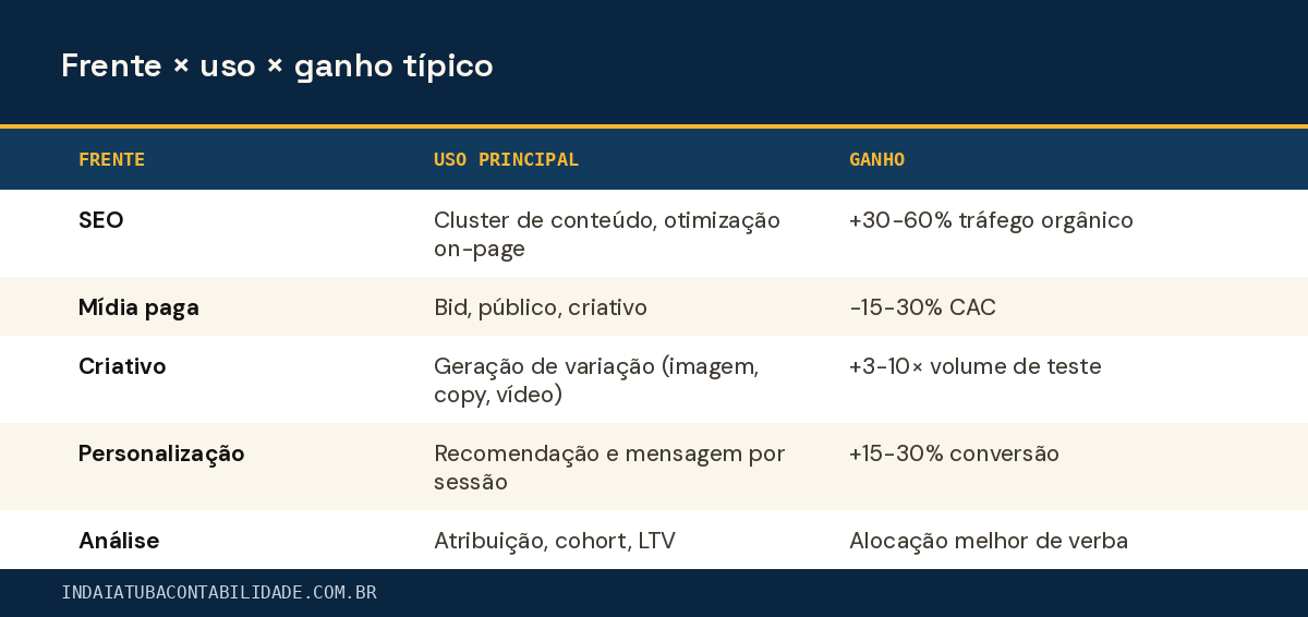 Frente × uso × ganho típico