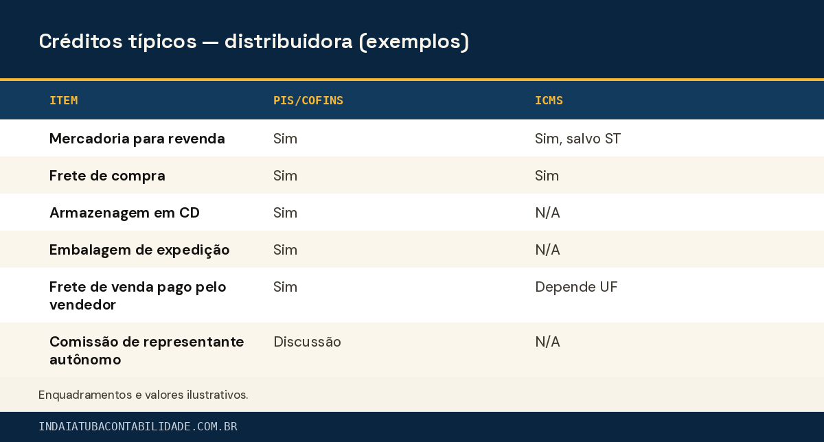 Créditos típicos — distribuidora (exemplos)