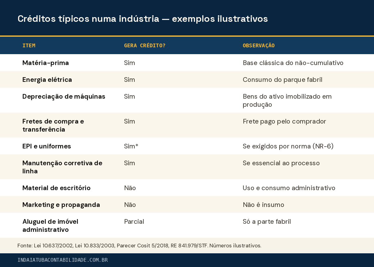 Créditos típicos numa indústria — exemplos ilustrativos