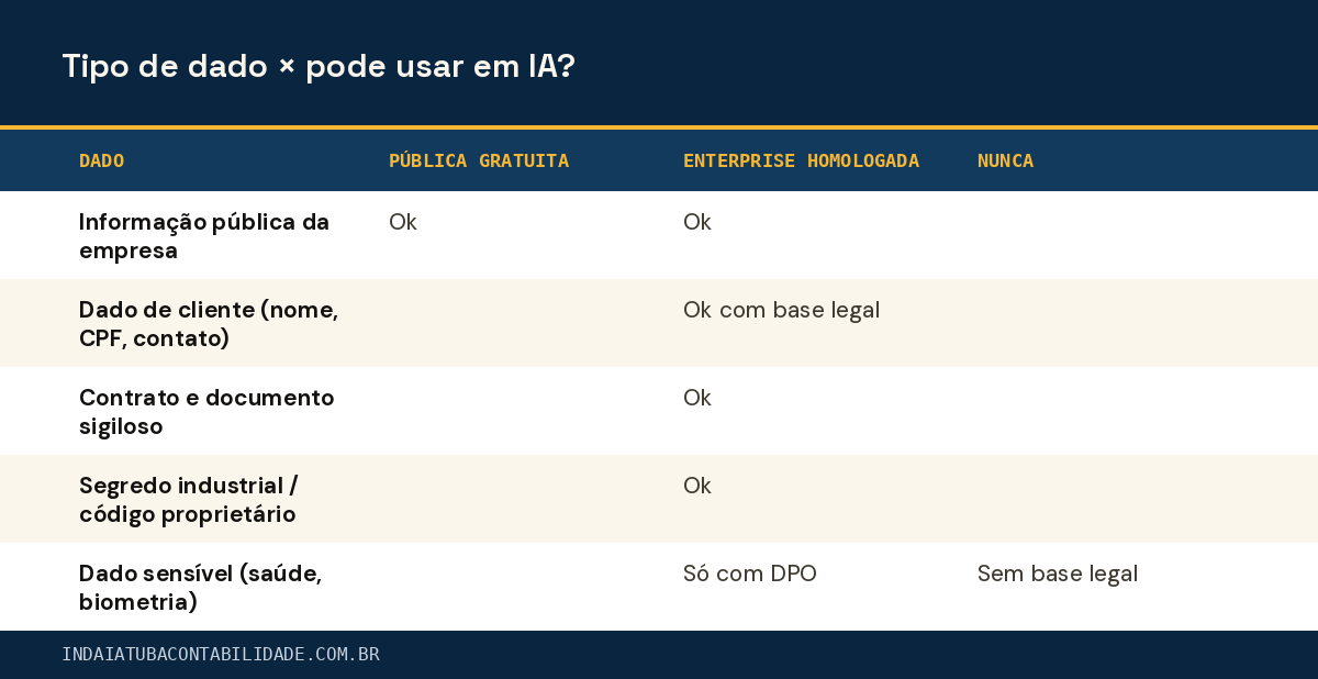 Tipo de dado × pode usar em IA?